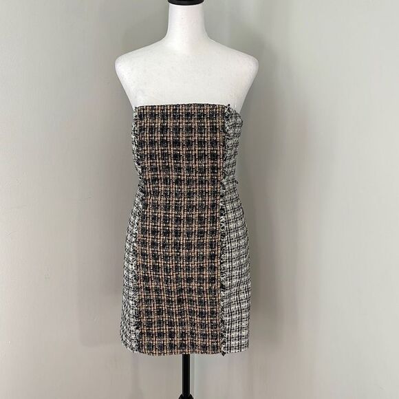 Forever‎ 21 Women's Woven Mini Dress Tweed Strapless Cocktail Party Black Small - Picture 1 of 9